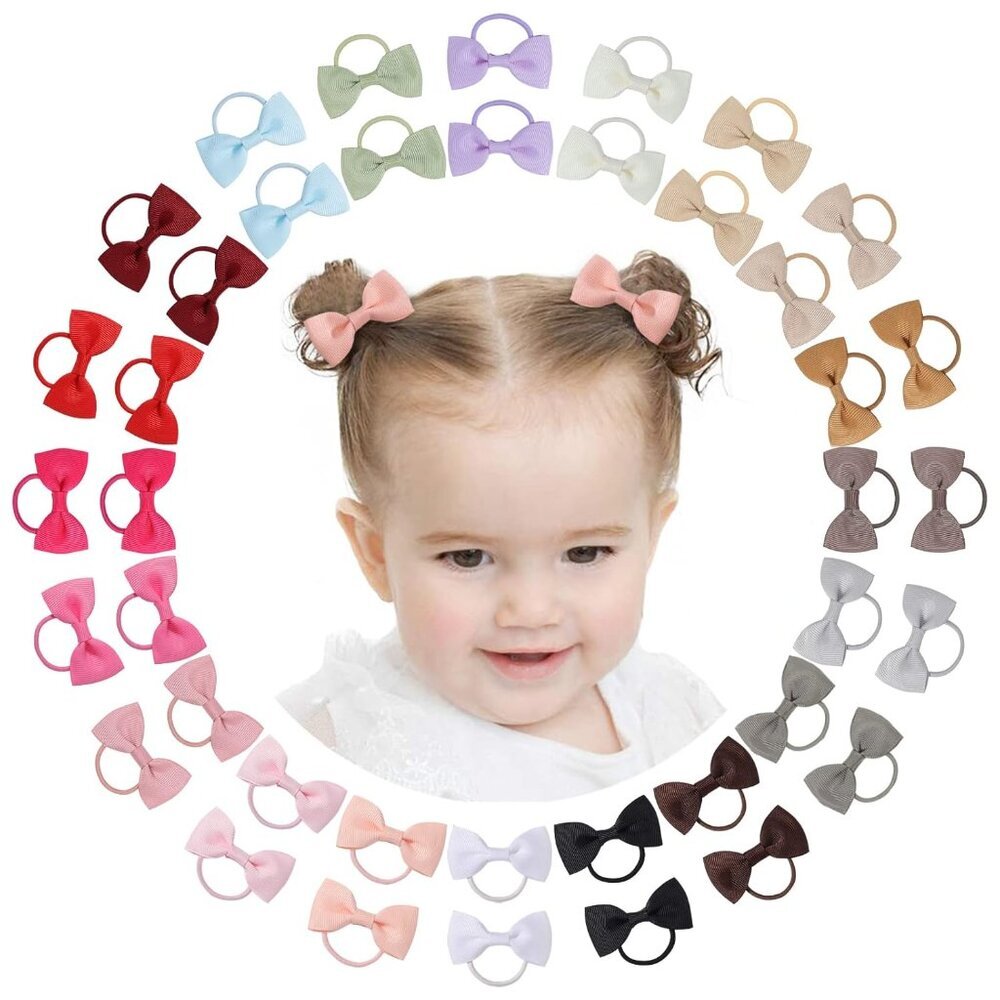 40PCS 2 Inches Baby Girls Hair Bows Ties Mini Boutique Elastic Hair Rubber Ribbo